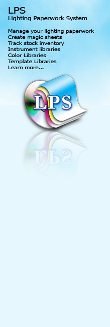 LPS - Lighting Paperwork System : Manage your lighting paperwork : Create magic sheets : Track stock inventory : Instrument libraries : Color Libraries : Template Libraries